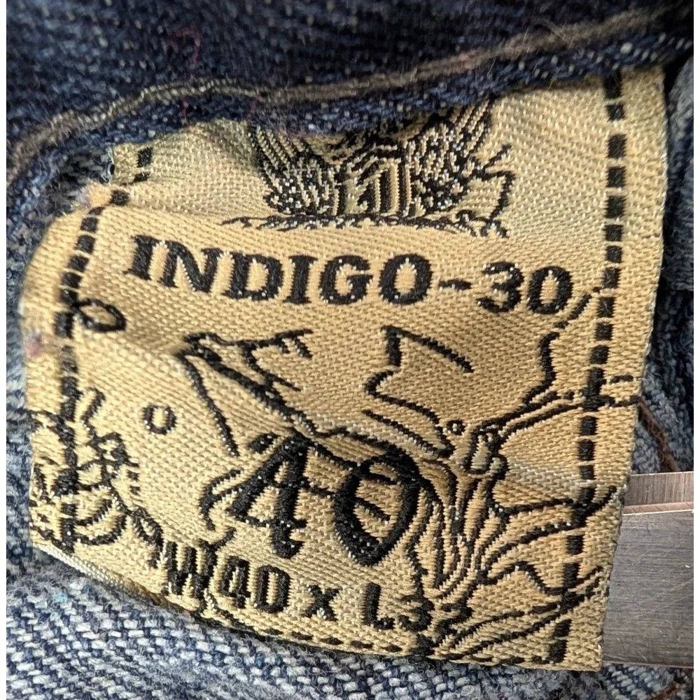 Indigo-30‎ Acid Wash Denim Jeans Men's 40x32 Blue Embellished Relaxed Fit Grunge
